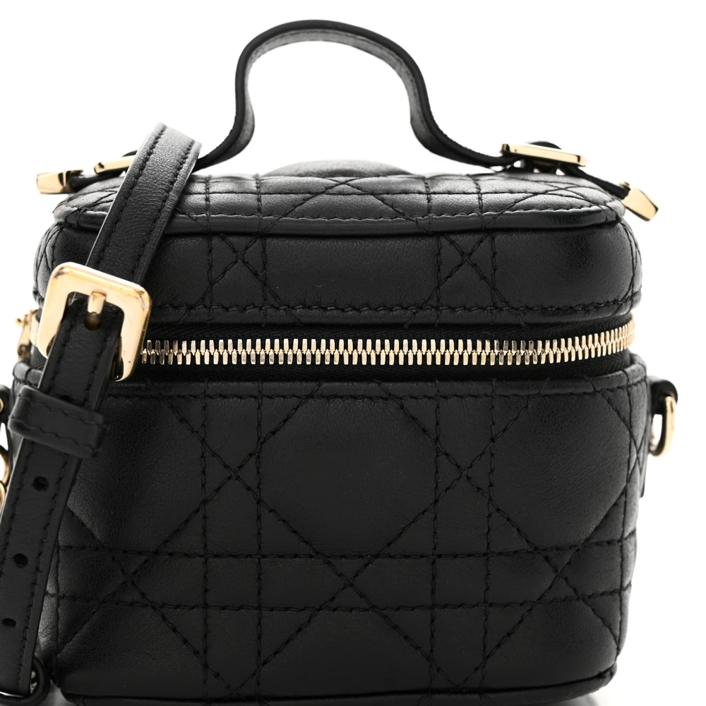 Dior Black Cannage Lambskin Leather Micro Lady Dior Vanity Case Gold Hardware Reps - Image 8