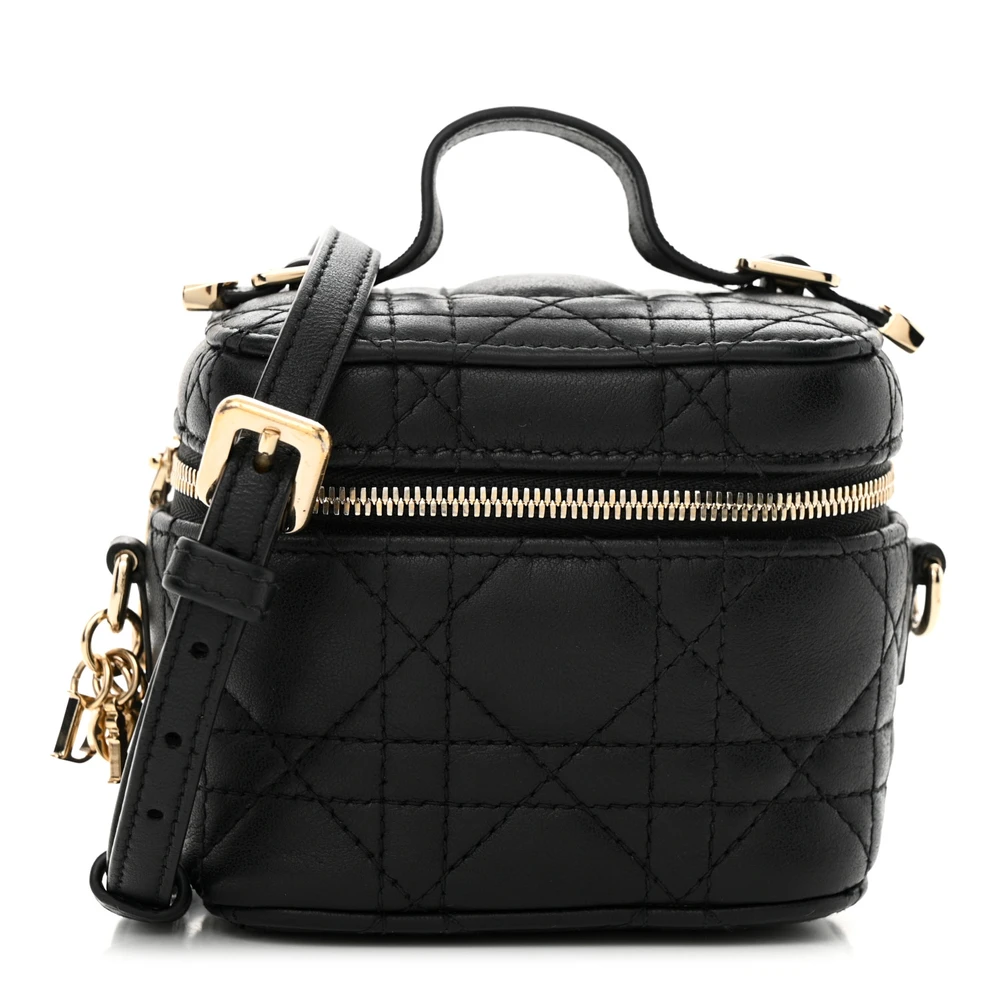 Dior Black Cannage Lambskin Leather Micro Lady Dior Vanity Case Gold Hardware Front Replica handbags