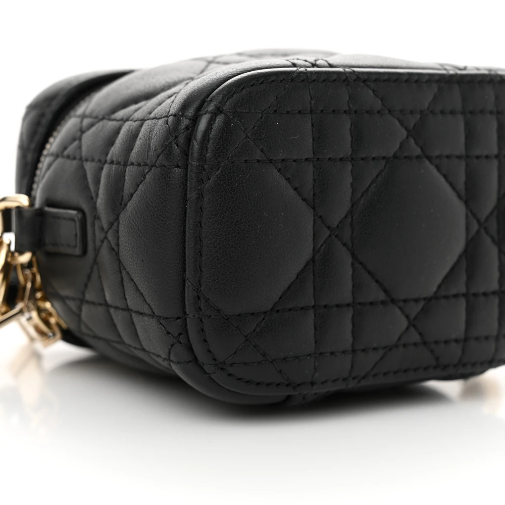 Dior Black Cannage Lambskin Leather Micro Lady Dior Vanity Case Gold Hardware Reps - Image 4