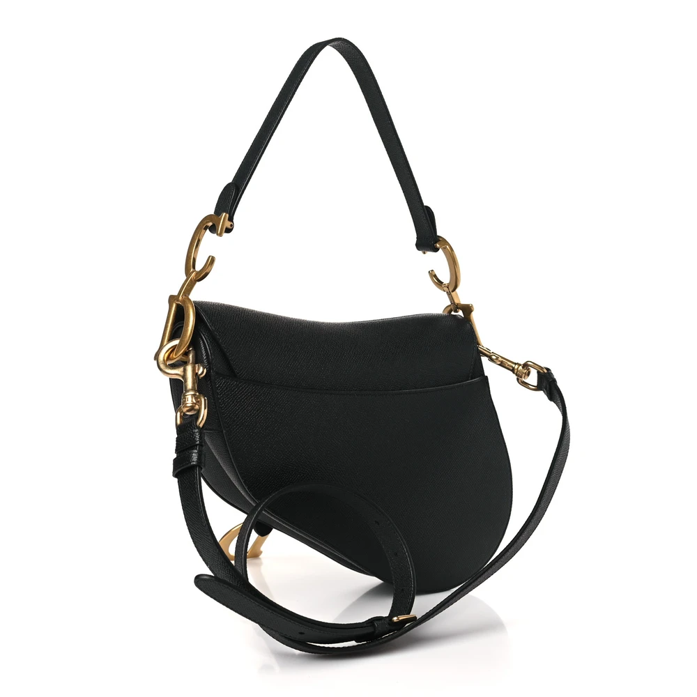 Dior Black Grained Calfskin Leather Medium Saddle Bag With Strap Brass Hardware Replica handbags