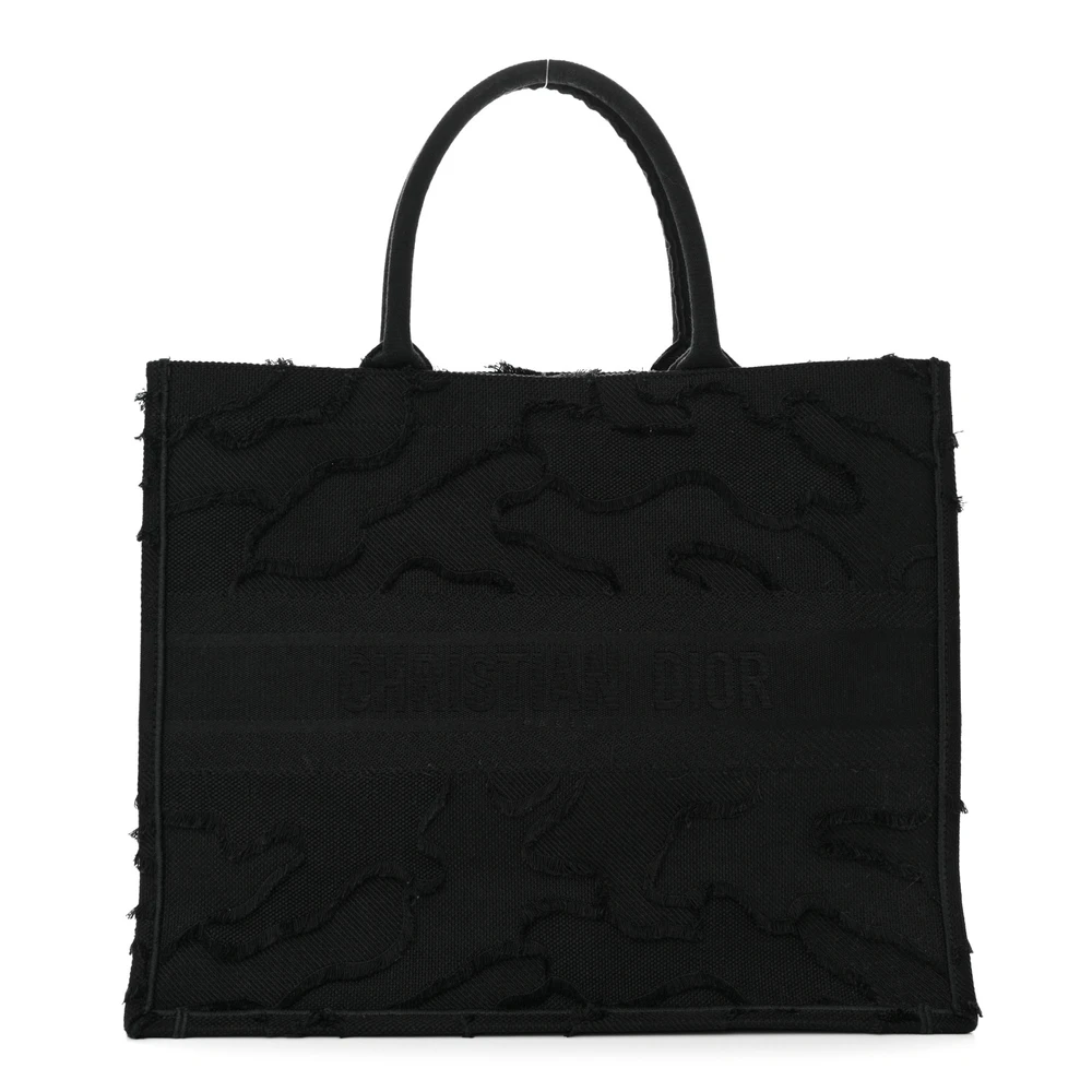 Dior Black Multicolor Embroidered Canvas Medium Book Tote Front Replica handbags