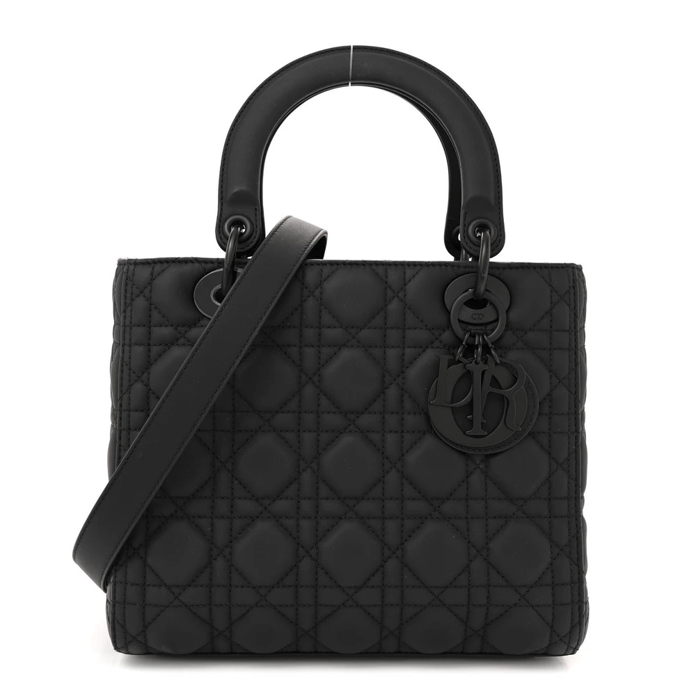 Dior Black Ultra Matte Cannage Calfskin Leather Medium Lady Dior Matte Black Hardware Front Replica handbags