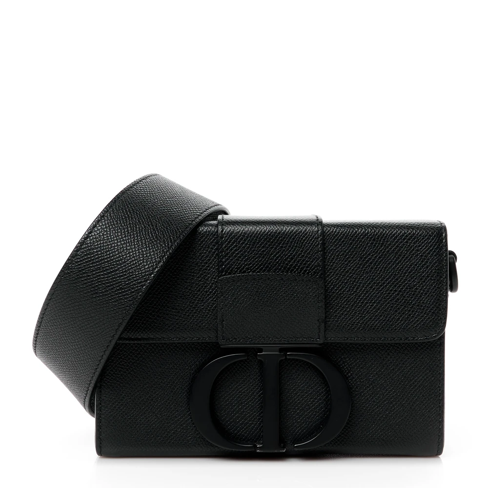 Dior Black Ultra Matte Grained Calfskin Leather Montaigne 30 Box Bag Matte Black Hardware Front Replica handbags