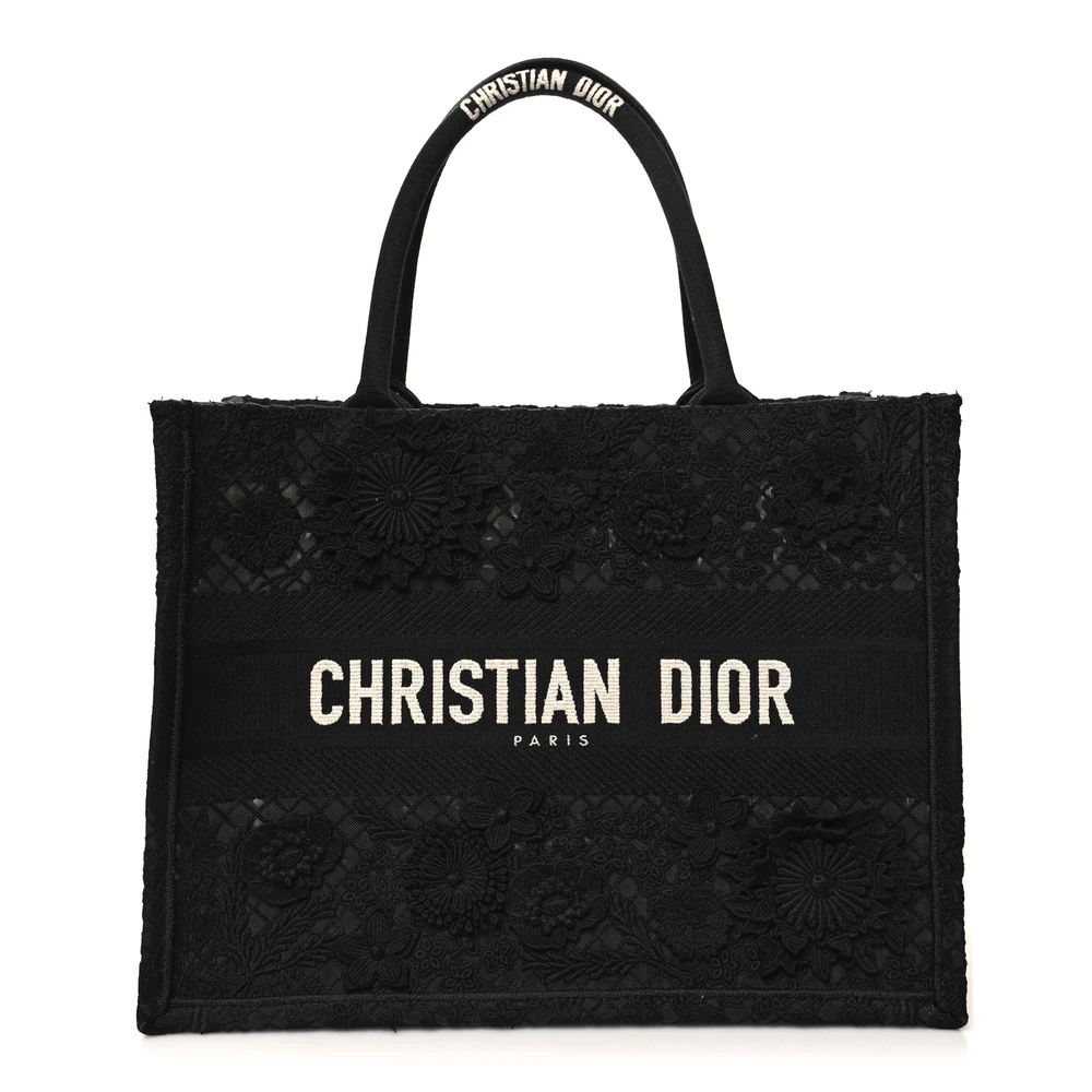 Dior Black_Multicolor 3D Macramé D-Lace Butterfly Embroidered Canvas Medium Book Tote Front Replica handbags