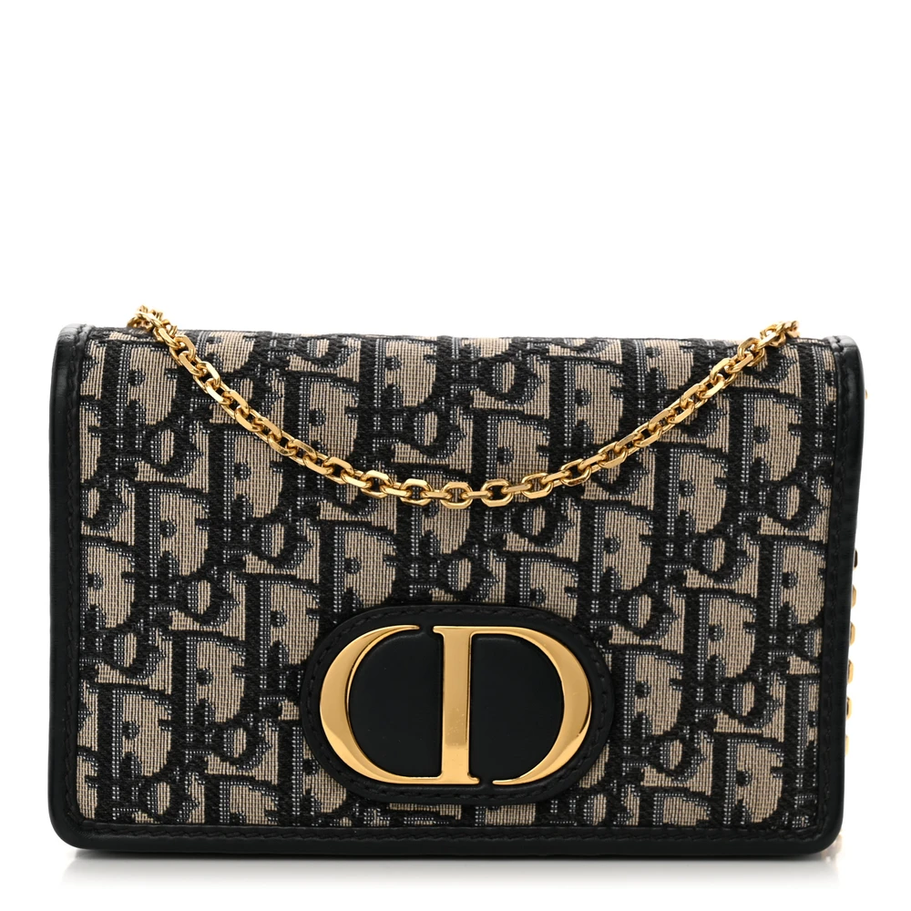 Dior Blue Dior Oblique Canvas Montaigne 30 2-in-1 Pouch Gold Hardware Front Replica handbags