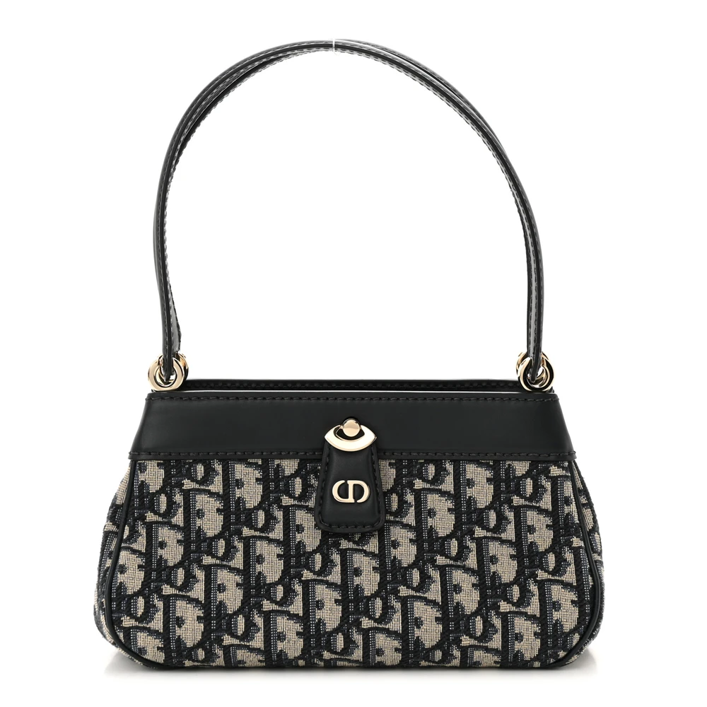 Dior Blue Oblique Canvas Medium Key Bag Gold Hardware Front Replica handbags