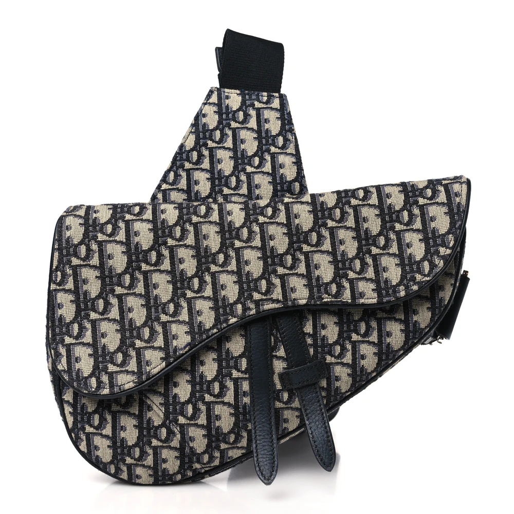 Dior Blue Oblique Canvas Medium Men_s Saddle Bag Silver Hardware Front Replica handbags
