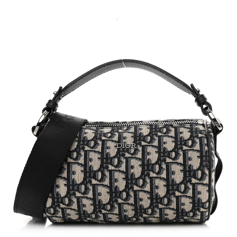 Dior Blue Oblique Canvas Mini Roller Messenger Bag Silver Hardware Front Replica handbags