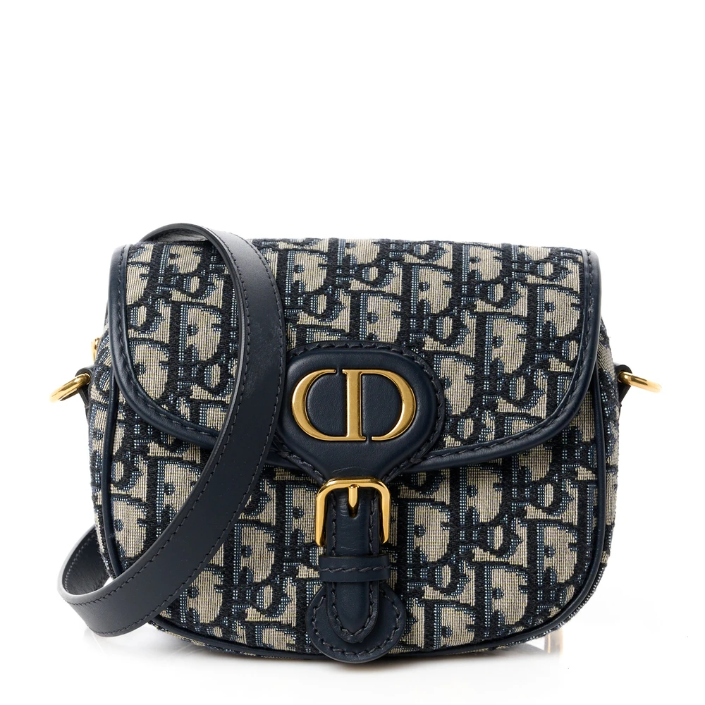 Dior Blue Oblique Canvas Small Bobby Bag Gold Hardware Front Replica handbags