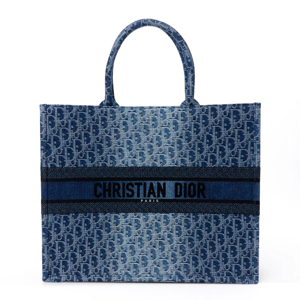 Dior Blue Oblique Denim Large Book Tote Front Replica handbags