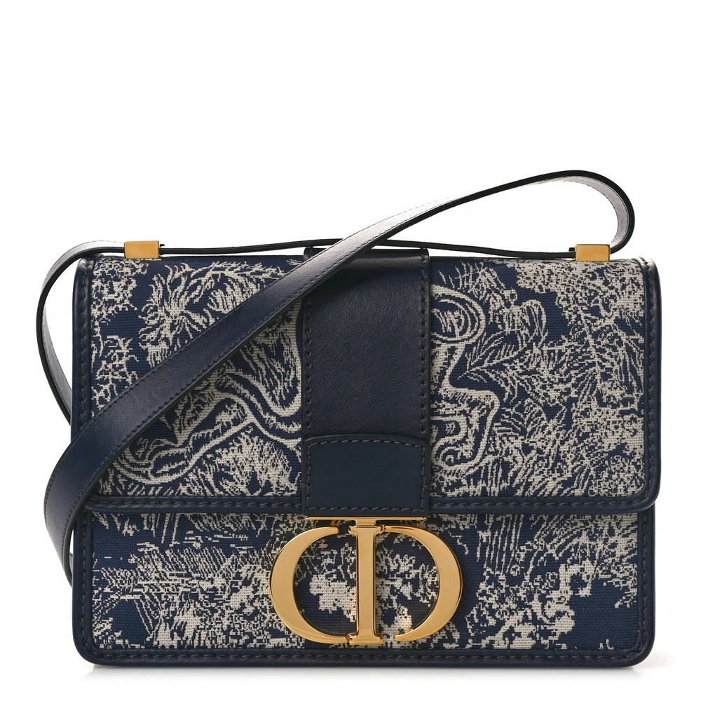 Dior Blue Reverse Canvas Medium Montaigne 30 Toile De Jouy Flap Bag Gold Hardware Front Replica handbags
