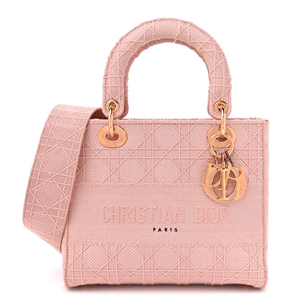 Dior Bois De Rose Cannage Embroidered Canvas Medium Lady D-Lite Gold Hardware Front Replica handbags