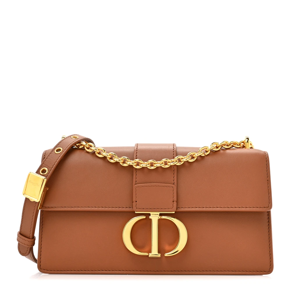 Dior Brown Grained Calfskin Leather Montaigne 30 East-West Chain Flap Bag Gold Hardware Front Replica handbags