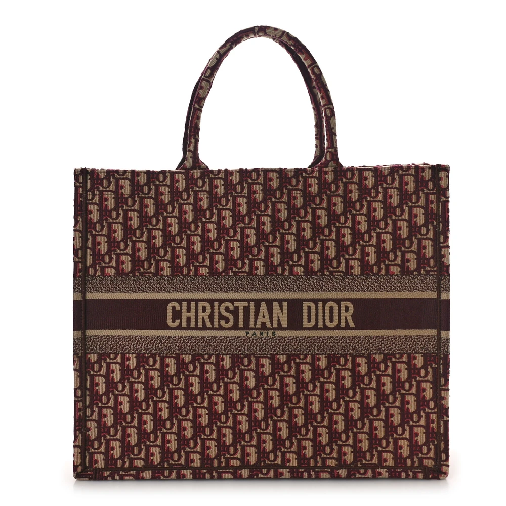 Dior Burgundy Multicolor Oblique Canvas Large Book Tote Front Replica handbags