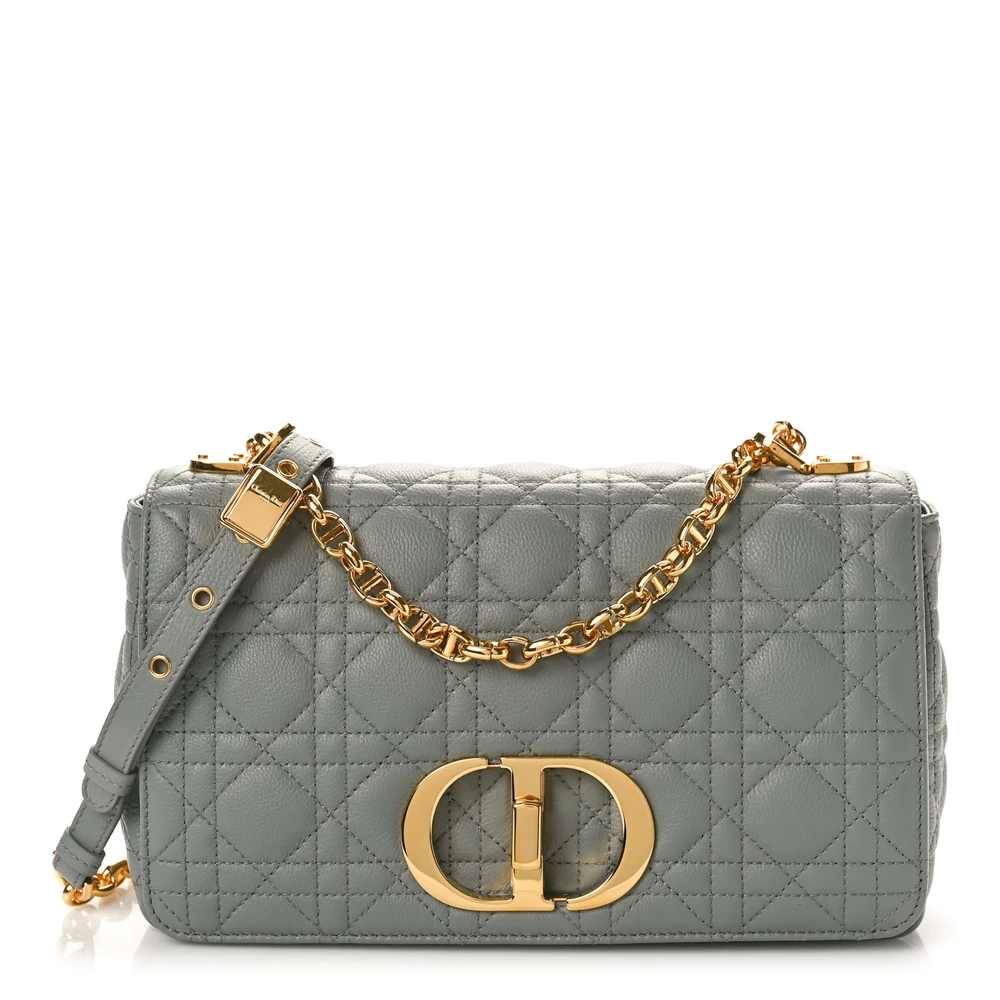 Dior Ethereal Grey Cannage Calfskin Leather Medium Caro Bag Gold Hardware Front Replica handbags