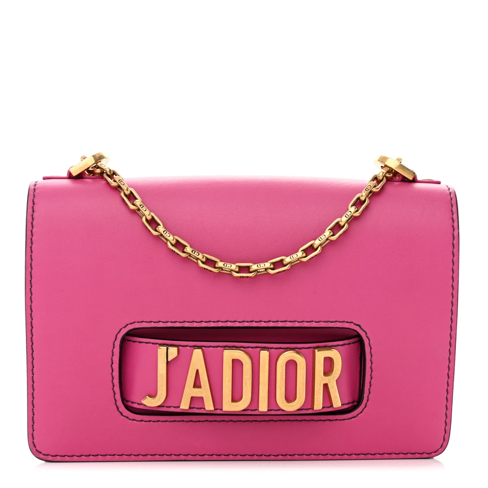 Dior Fuchsia Calfskin Leather Medium J_Adior Chain Flap Bag Gold Hardware Front Replica handbags