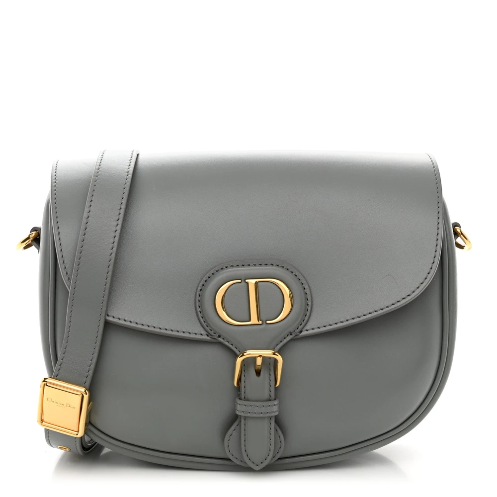 Dior Gray Box Calfskin Leather Medium Bobby Flap Bag Brass Hardware Front Replica handbags