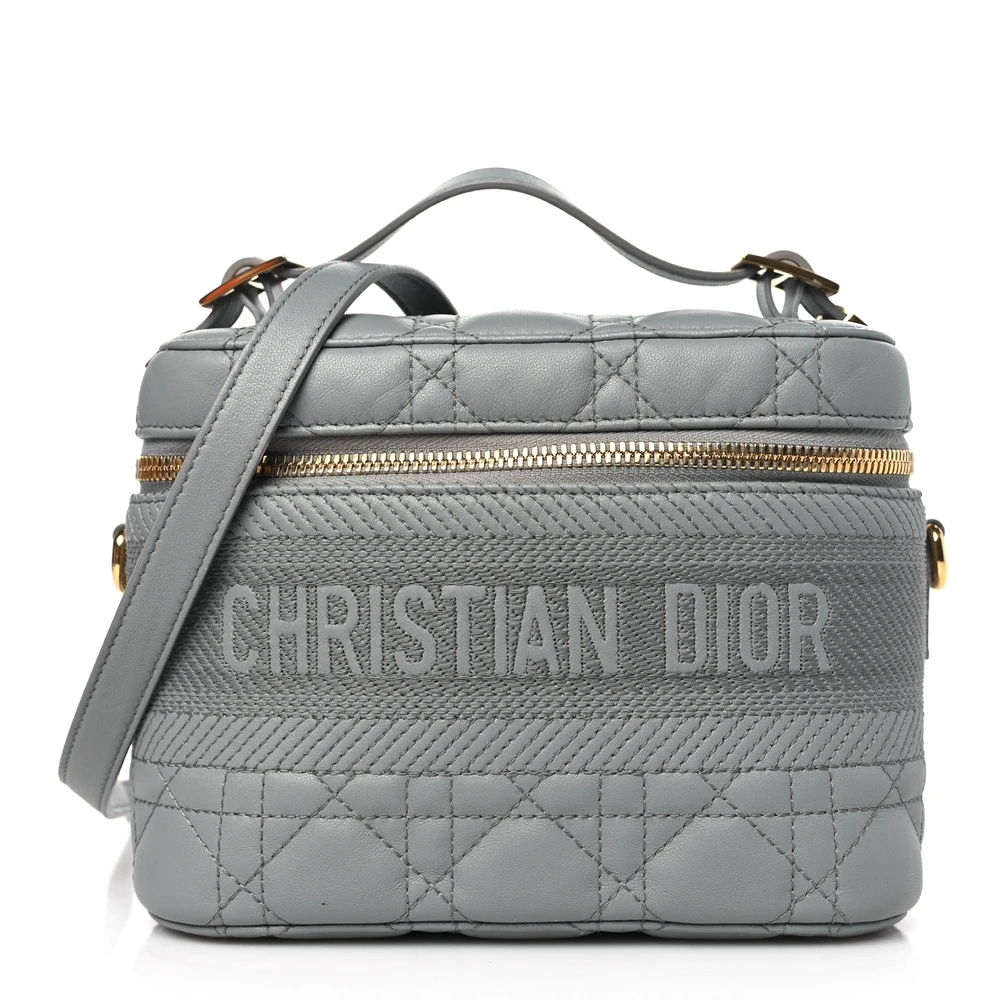 Dior Grey Cannage Lambskin Leather Small DiorTravel Vanity Case Gold Hardware Front Replica handbags