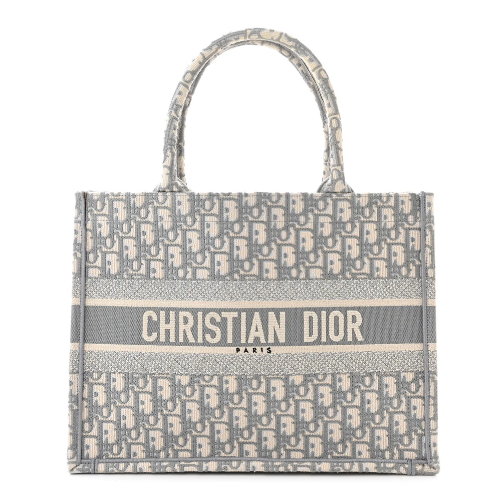 Dior Grey Oblique Embroidered Canvas Medium Book Tote Front Replica handbags