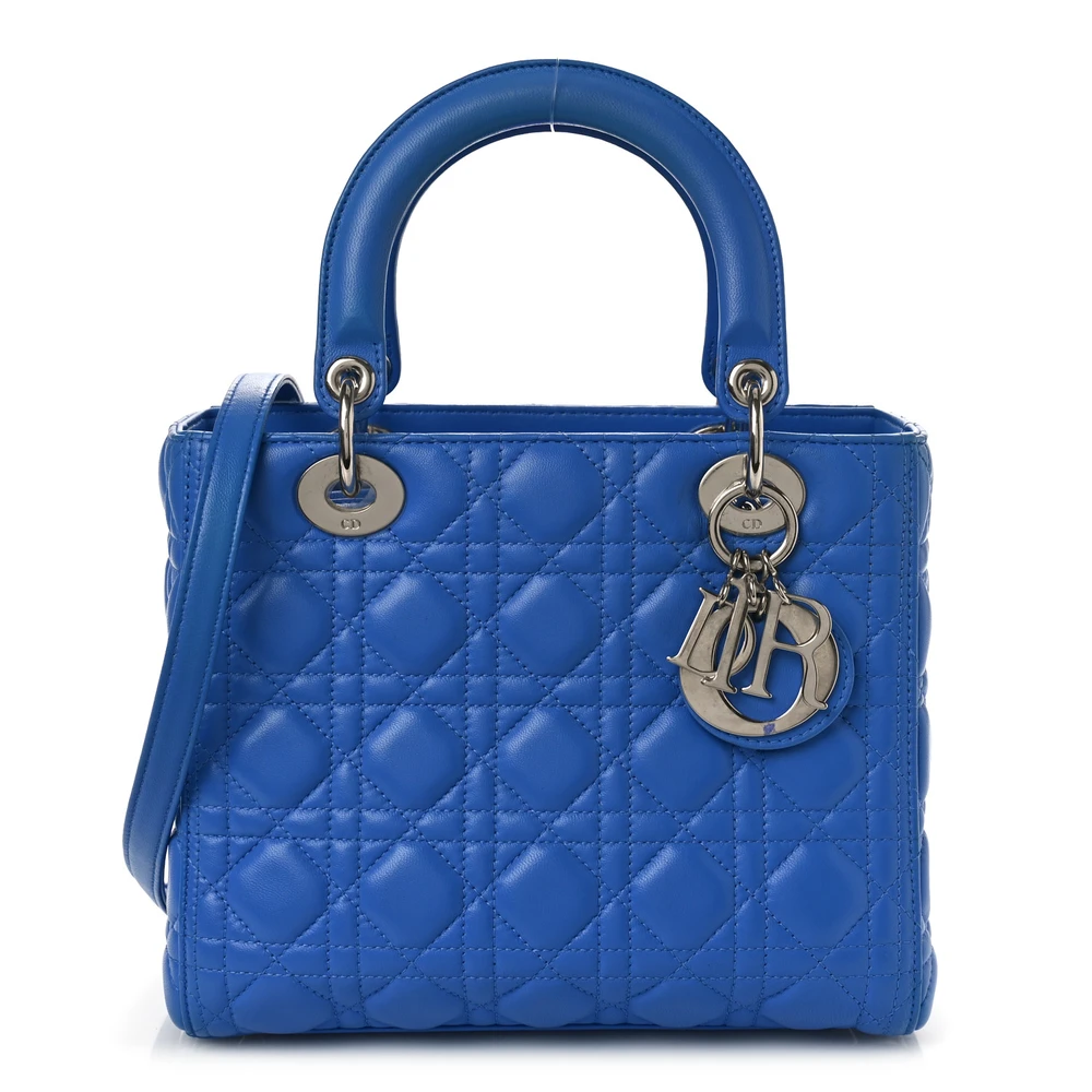 Dior Horizon Blue Cannage Lambskin Leather Medium Lady Dior Bag Silver Hardware Front Replica handbags
