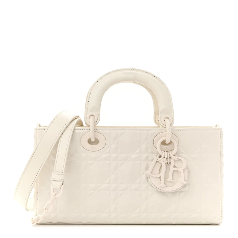 Dior Latte Diamond Cannage Calfskin Leather Medium Lady D-Joy Matte White Hardware Front Replica handbags