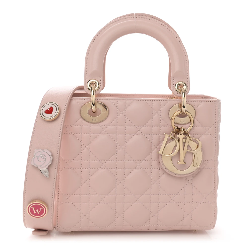 Dior Light Pink Cannage Lambskin Leather Small My ABCDior Lady Dior Gold Hardware Front Replica handbags