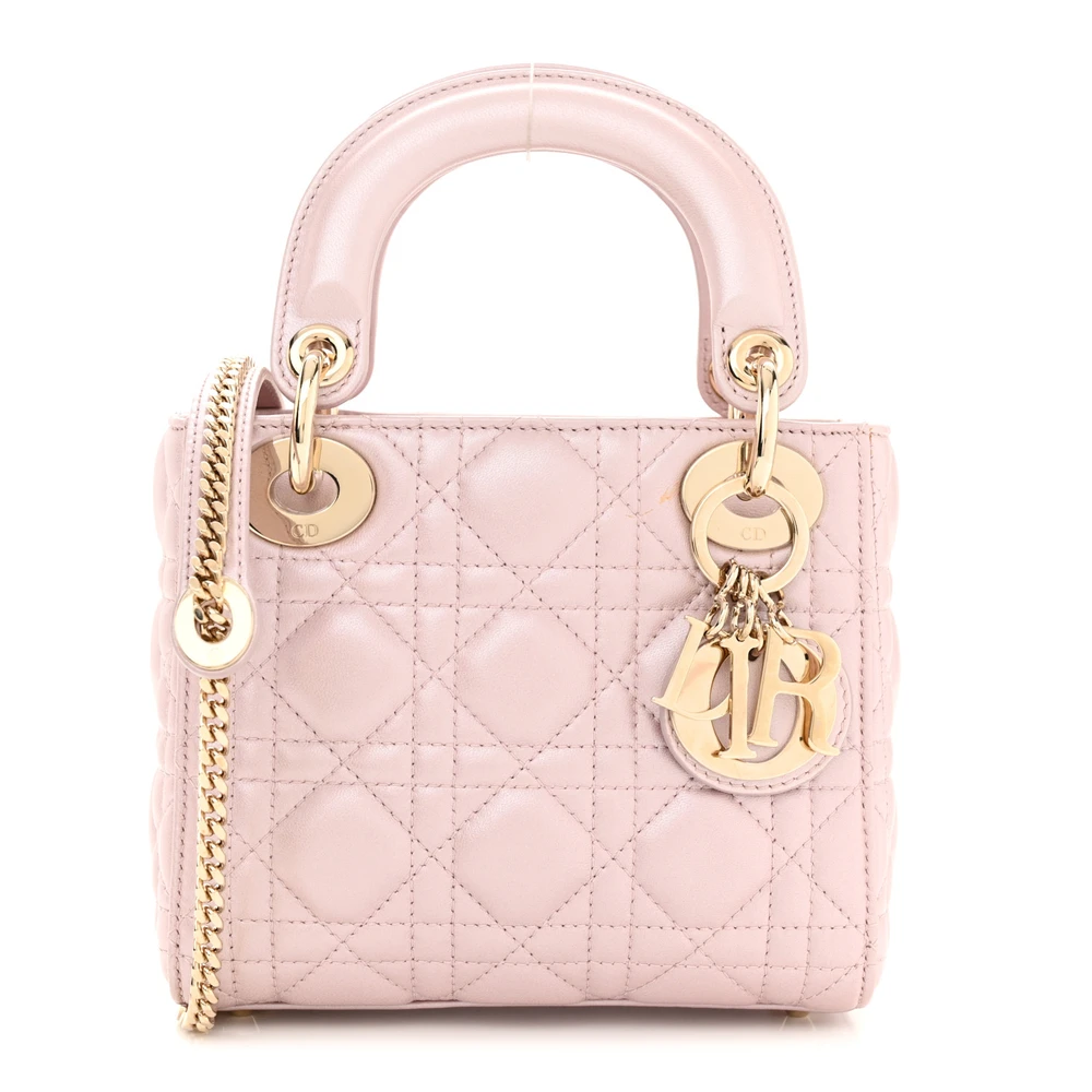 Dior Lotus Metallic Cannage Lambskin Leather Mini Lady Dior Light Gold Hardware Front Replica handbags