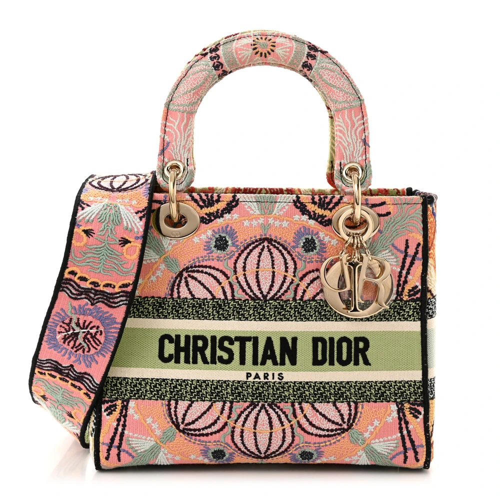 Dior Multicolor Embroidered Canvas Medium Lady D-Lite Gold Hardware Front Replica handbags