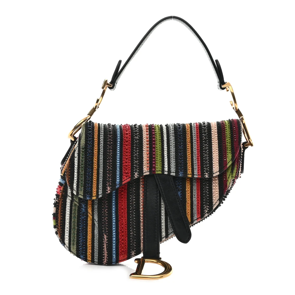 Dior Multicolor Embroidered Canvas Mini Saddle Bag Brass Hardware Front Replica handbags