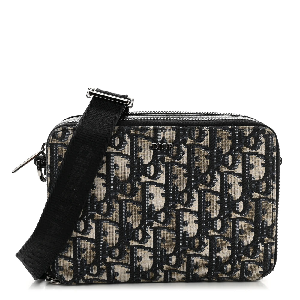 Dior Navy Blue Oblique Canvas Mini Pouch Silver Hardware Front Replica handbags
