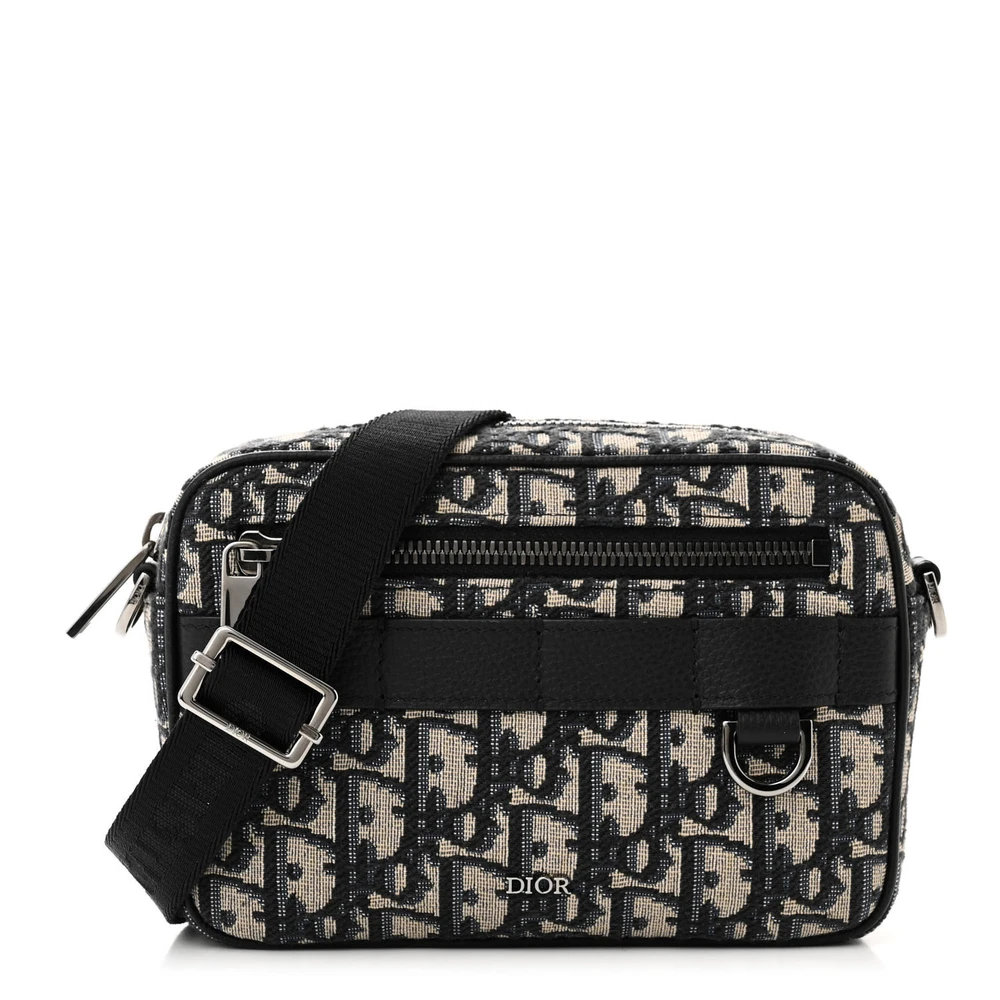 Dior Navy Blue Oblique Canvas Mini Safari Messenger Silver Hardware Front Replica handbags