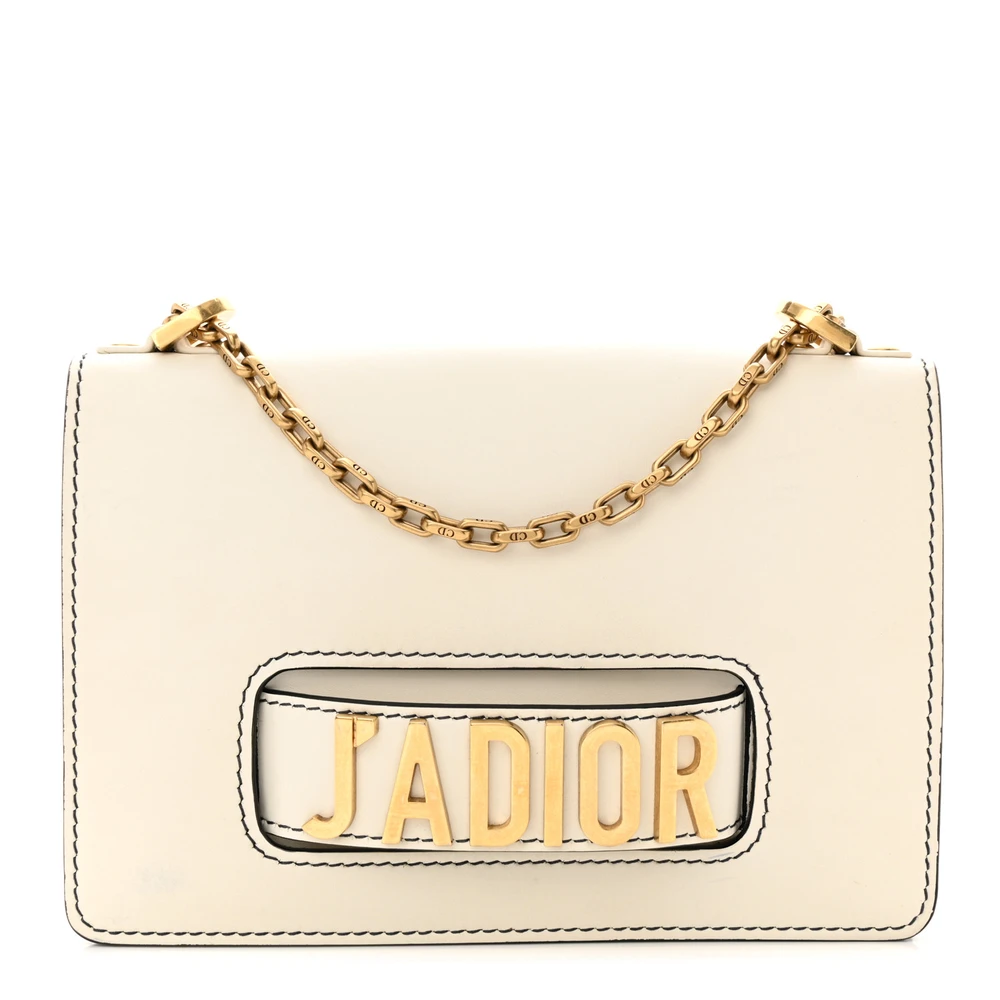 Dior Off White Calfskin Leather Medium J_Adior Chain Flap Bag Gold Hardware Front Replica handbags