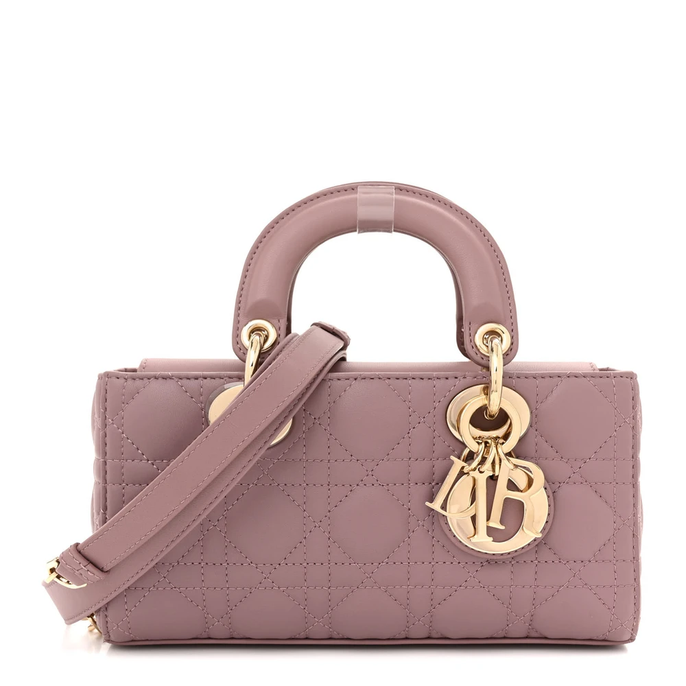 Dior Peony Pink Cannage Lambskin Leather Small Lady D-Joy Gold Hardware Front Replica handbags