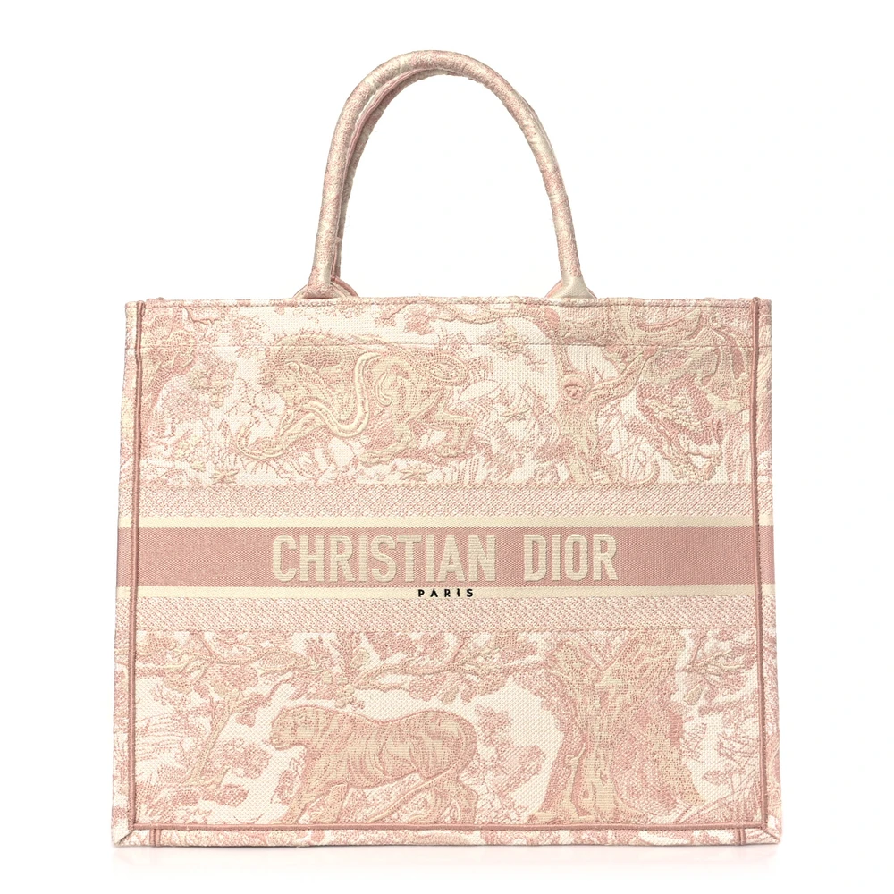 Dior Pink Embroidered Canvas Large Toile De Jouy Book Tote Front Replica handbags