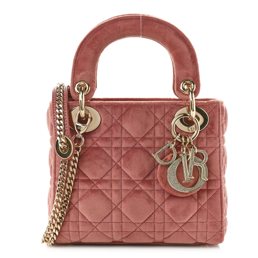 Dior Pink Velvet Mini Lady Dior Gold Hardware Front Replica handbags