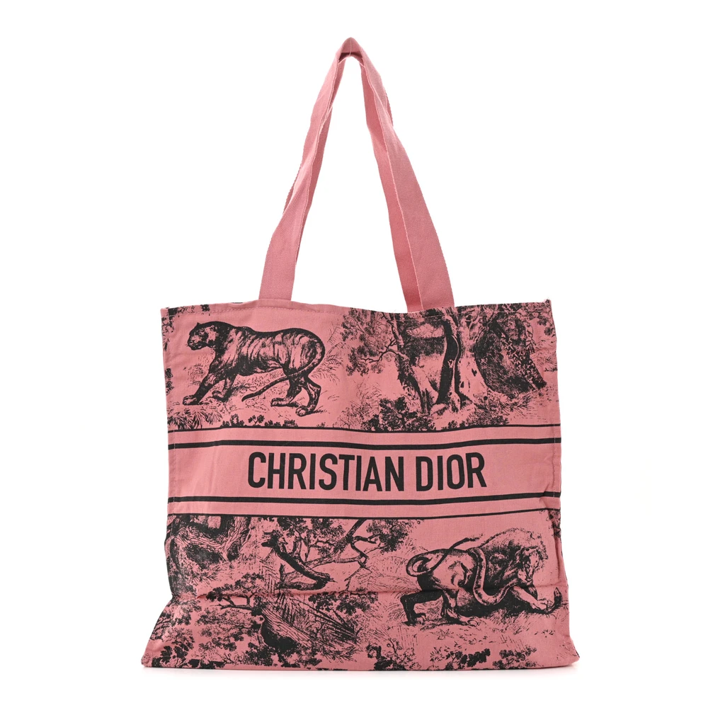 Dior Pink_Grey Canvas Large Dioriviera Tote Front Replica handbags