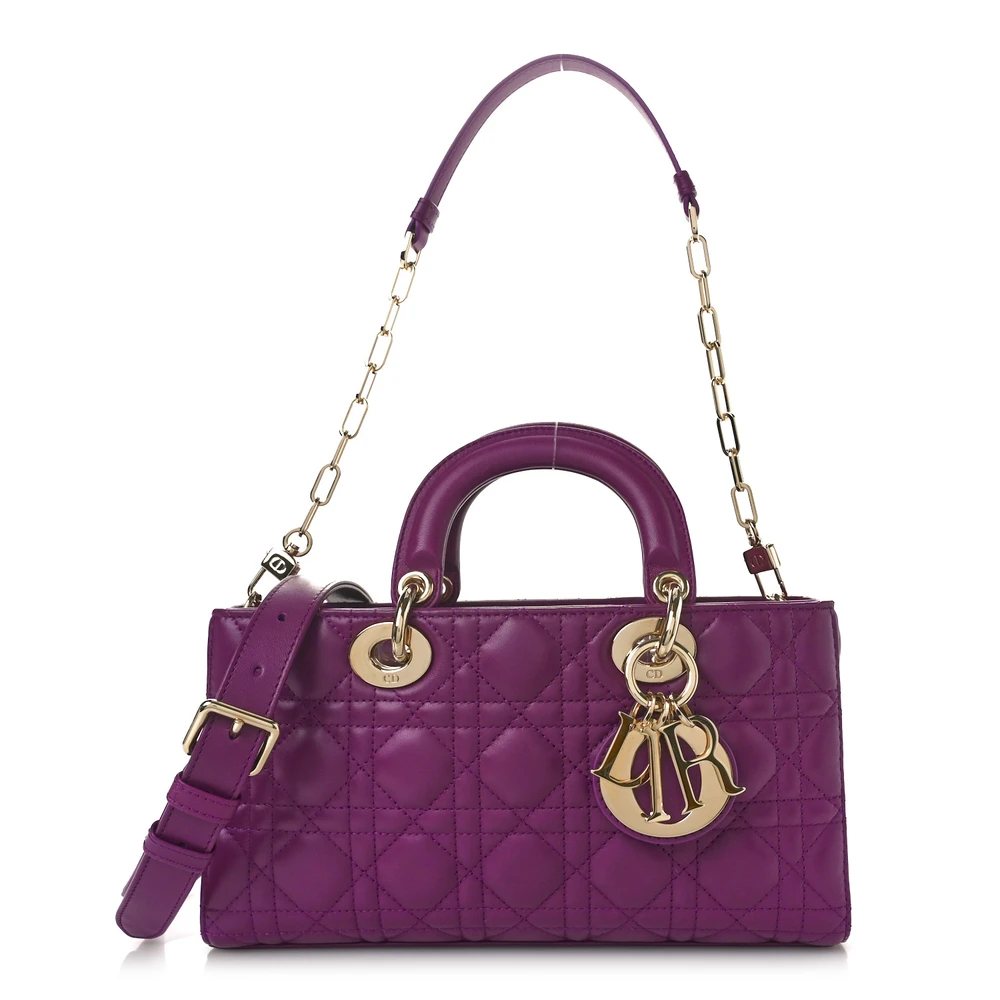 Dior Purple Cannage Lambskin Leather Medium Lady D-Joy Gold Hardware Front Replica handbags