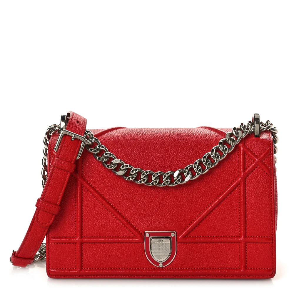 Dior Red Grained Calfskin Leather Small Diorama Flap Bag Silver Hardware Front Replica handbags