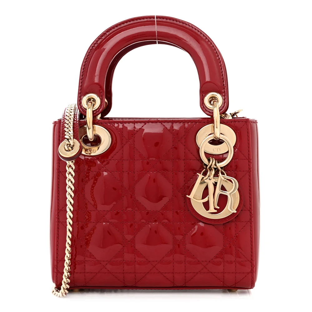 Dior Red Patent Cannage Calfskin Leather Mini Lady Dior Gold Hardware Front Replica handbags