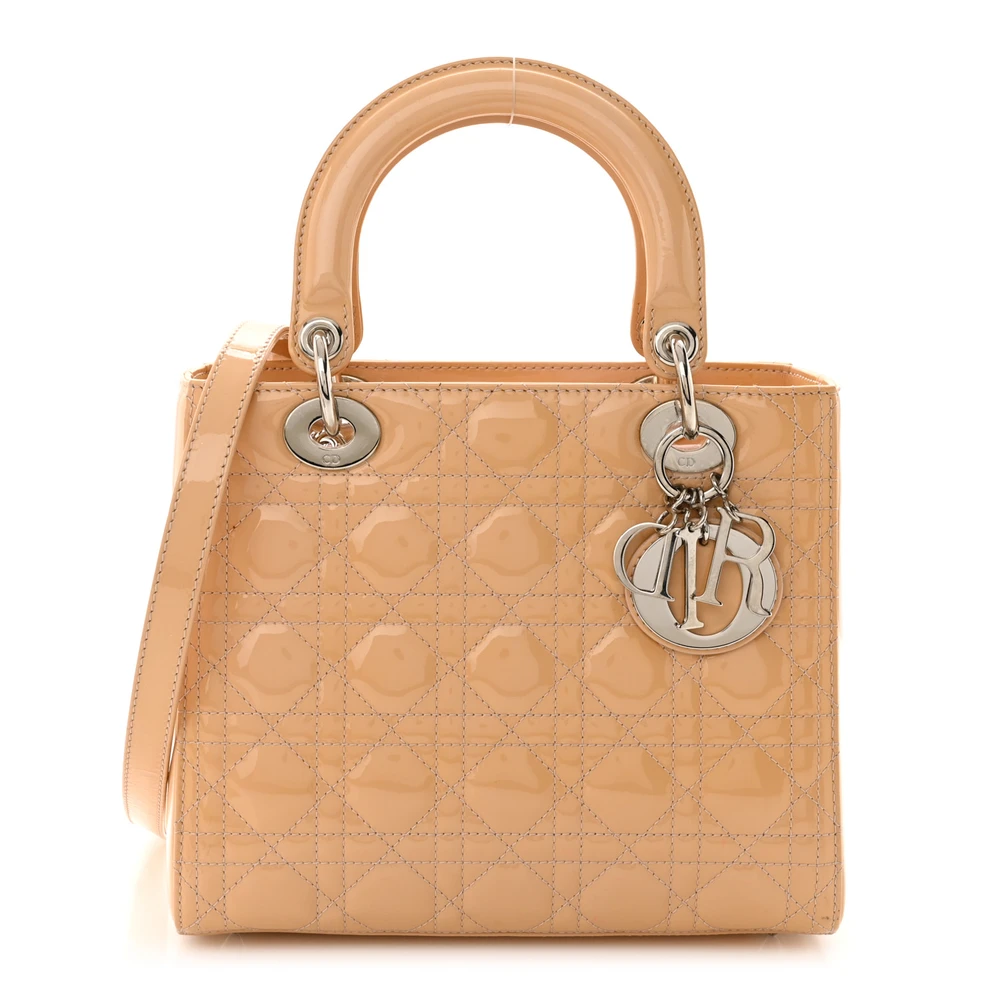Dior Rose Clair Patent Cannage Calfskin Leather Medium Lady Dior Silver Hardware Front Replica handbags