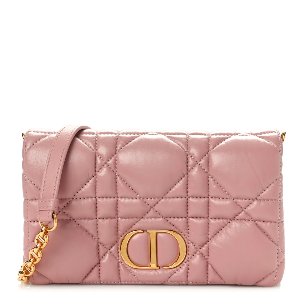 Dior Rose Des Vents Macrocannage Calfskin Leather Mini Caro Bag Gold Hardware Front Replica handbags