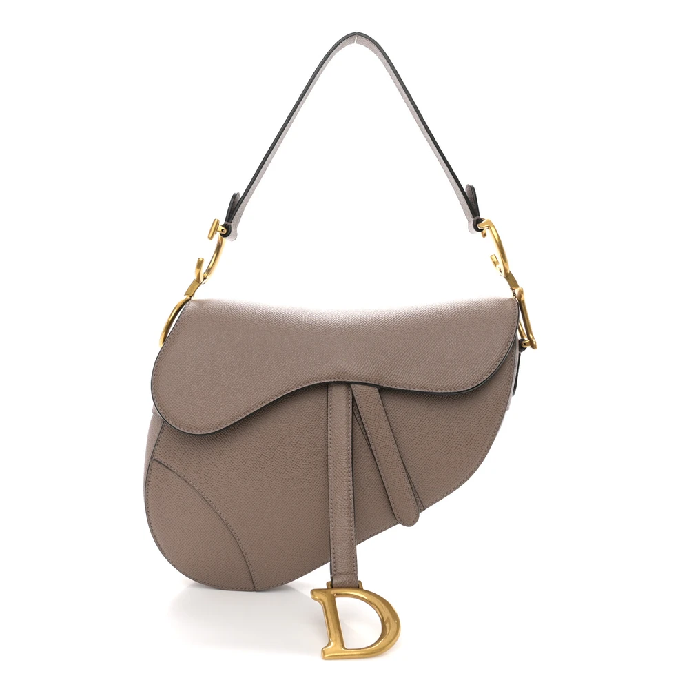 Dior Warm Taupe Grained Calfskin Leather Medium Saddle Bag Gold Hardware Front Replica handbags