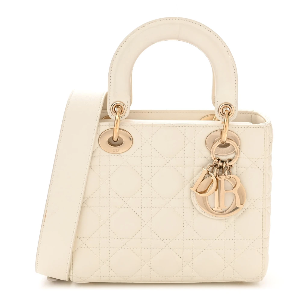 Dior White Cannage Lambskin Leather Small My ABCDior Lady Dior Gold Hardware Front Replica handbags