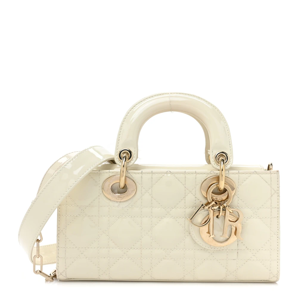 Dior White Patent Cannage Calfskin Leather Small Lady D-Joy Gold Hardware Front Replica handbags