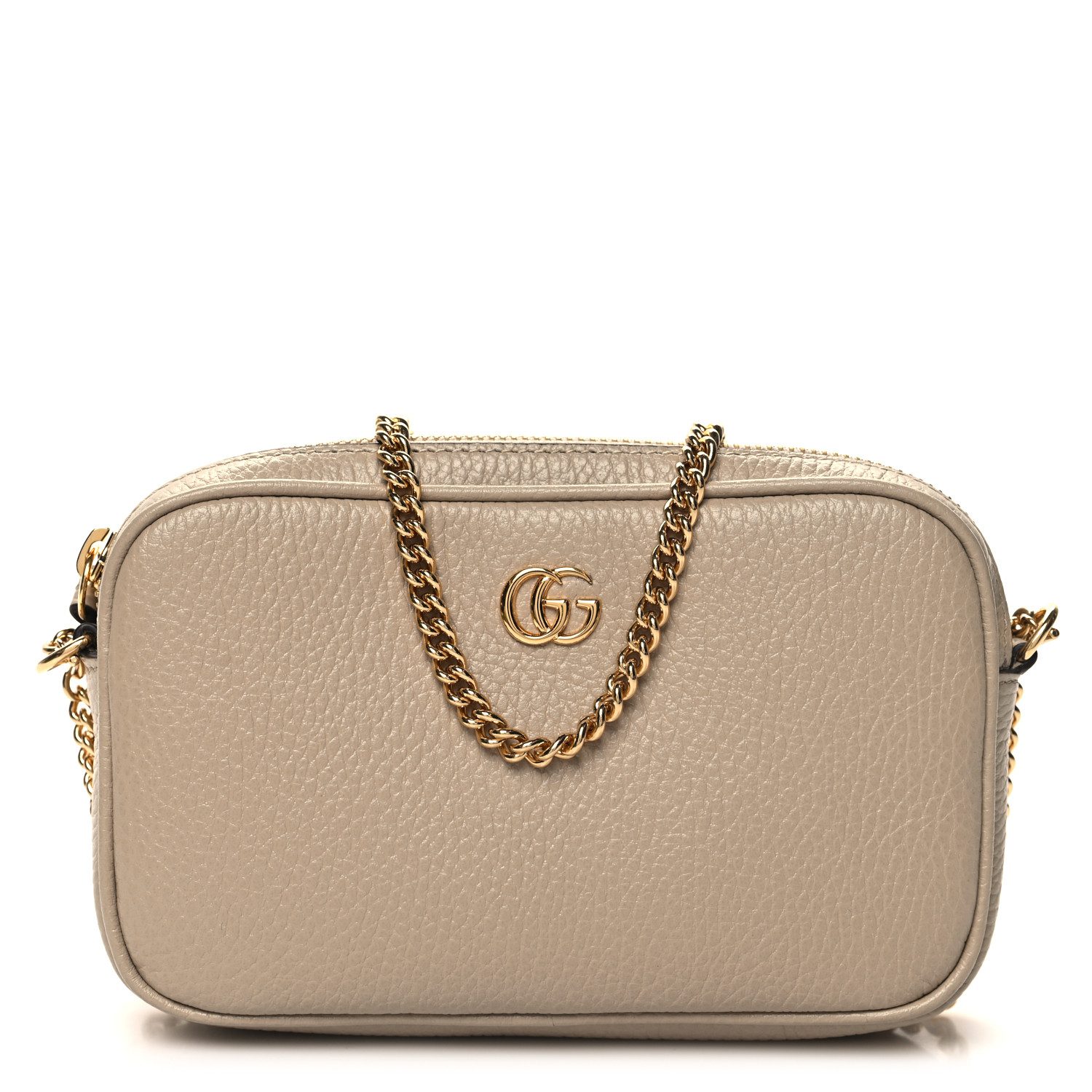 Gucci Beige Dollar Calfskin Super Leather Mini GG Marmont Chain Shoulder Bag Gold Hardware Front replica handbag