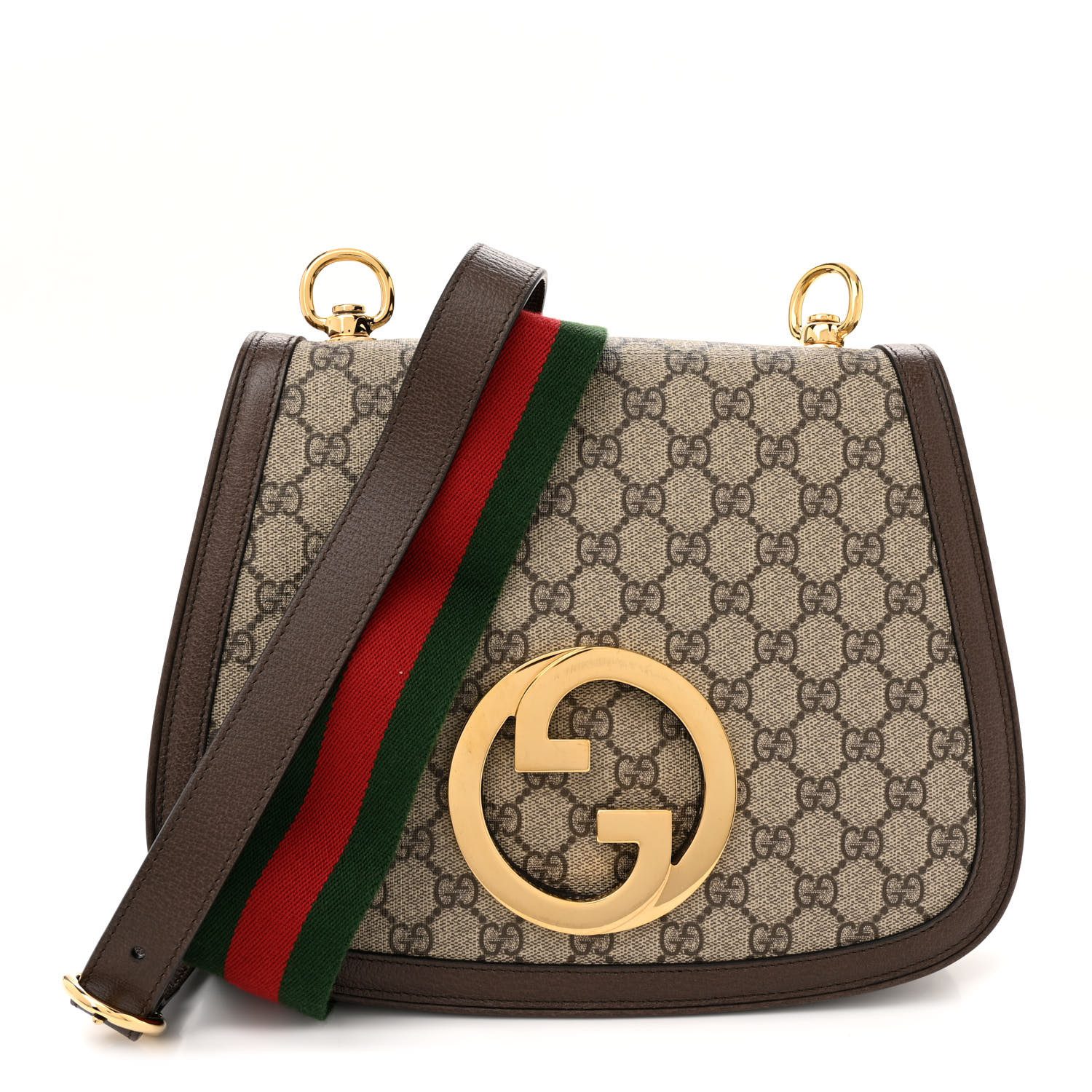 Gucci Beige Ebony New Acero GG Supreme Monogram Coated Canvas & Textured Dollar Calfskin Leather Medium Blondie Top Handle Shoulder Flap Bag Brass Hardware Front replica handbag