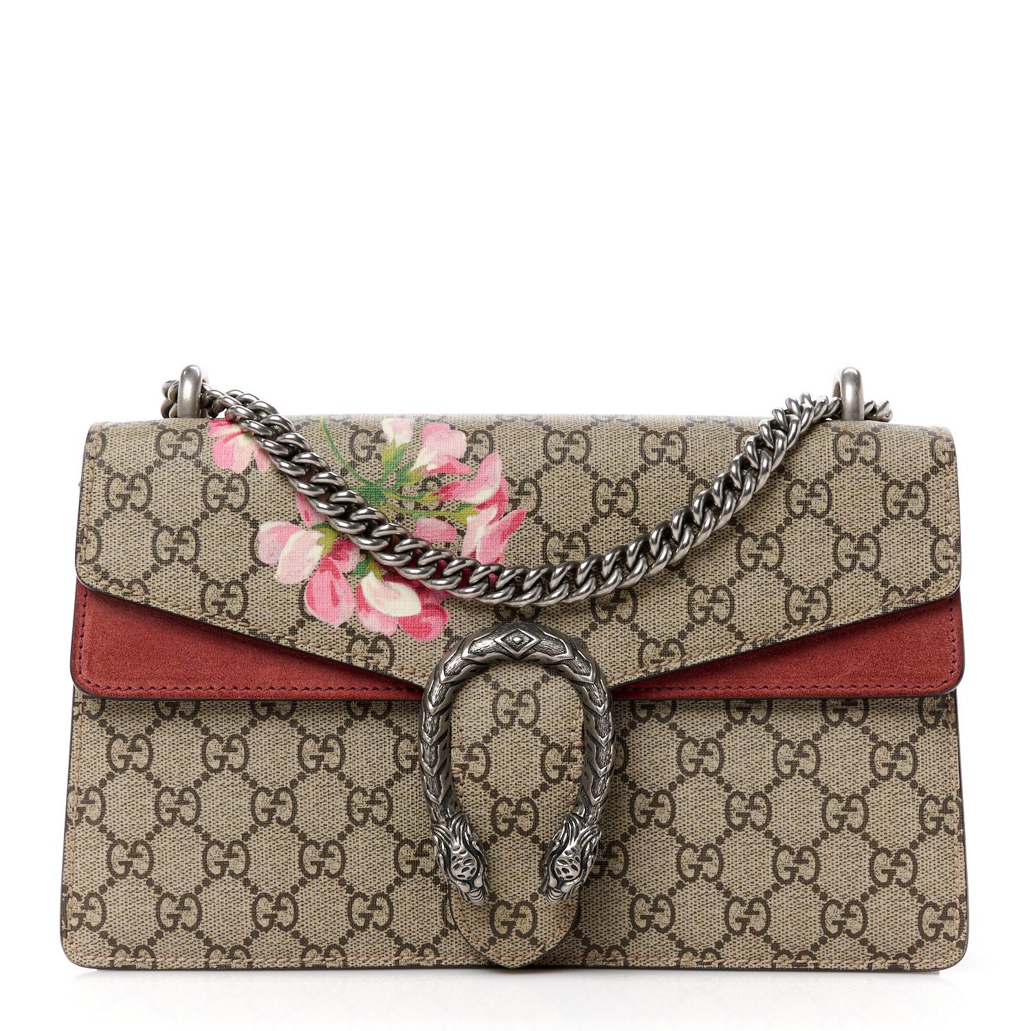 Gucci Beige Multicolor Dry Rose GG Supreme Monogram Canvas Small Blooms Dionysus Shoulder Bag Aged Silver Hardware Front replica handbag