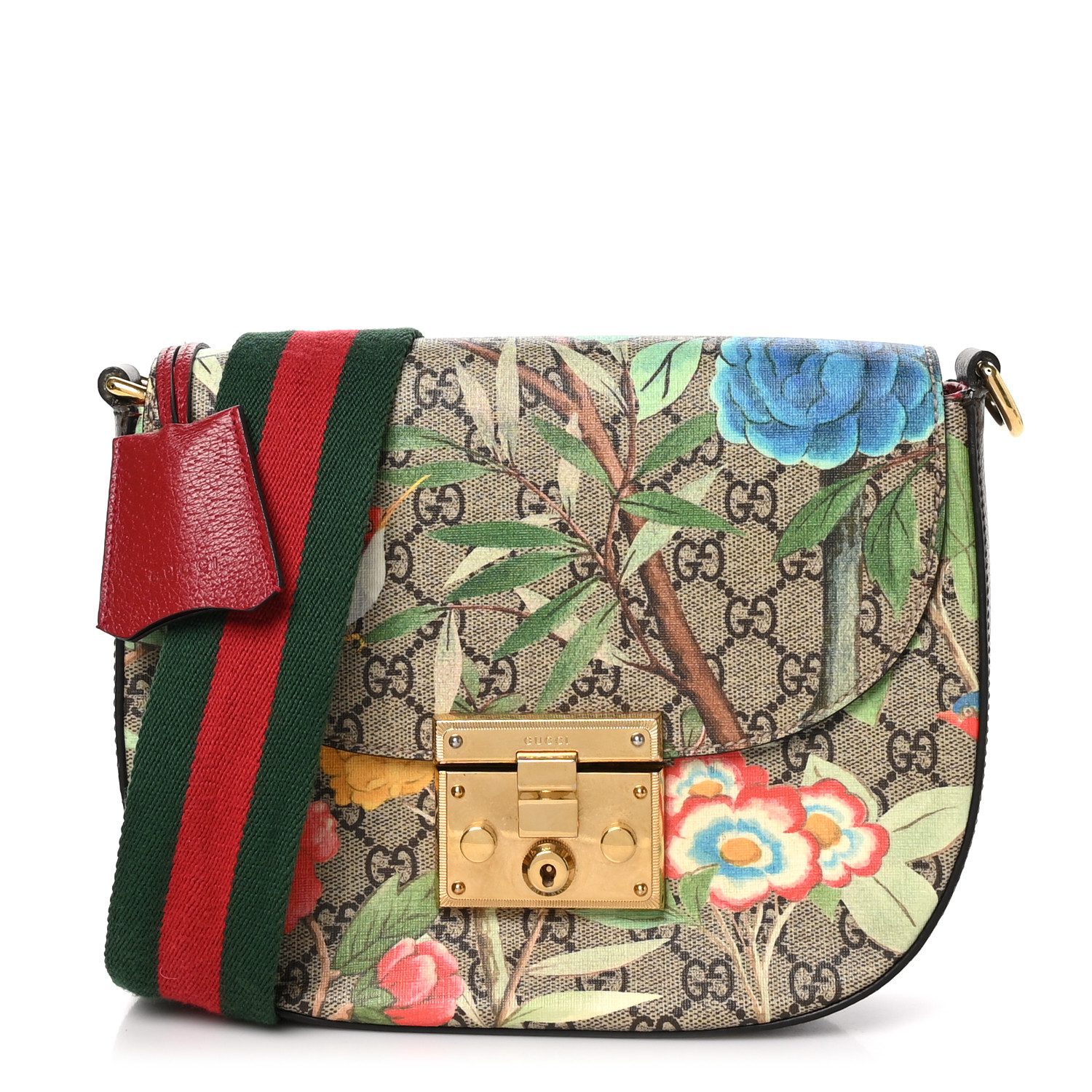 Gucci Beige Multicolor New Acero GG Supreme Monogram Canvas Medium Padlock Messenger Shoulder Bag Gold Hardware Front replica handbag