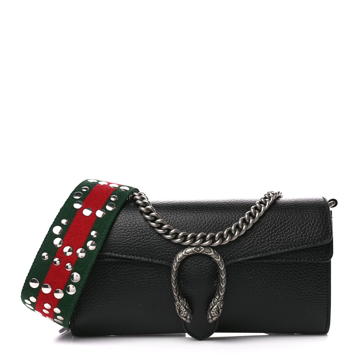 Gucci Black Dollar Calfskin Leather Small Web Dionysus Crossbody Bag Ruthenium Hardware Front replica handbag