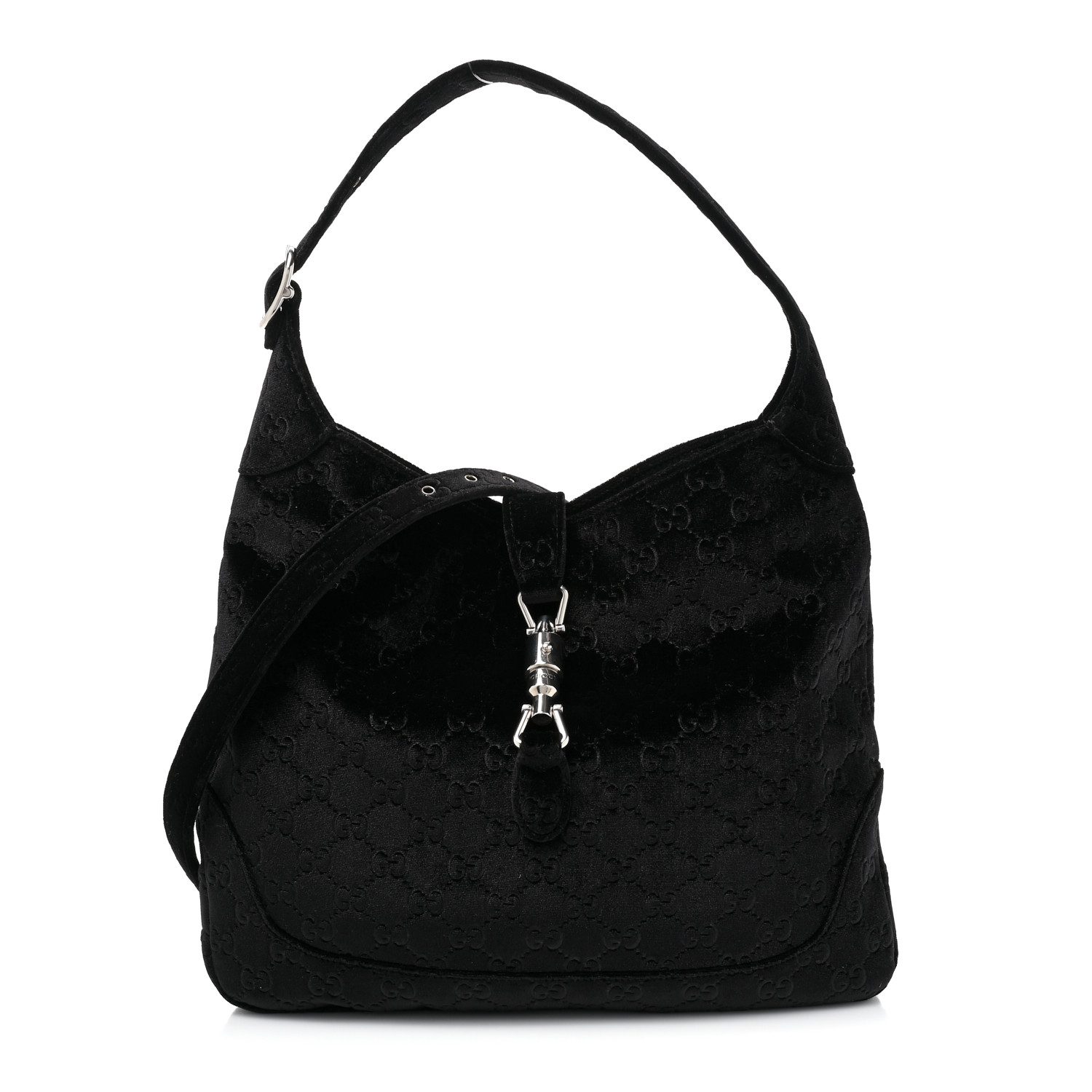 Gucci Black GG Monogram Velvet Small Jackie 1961 Hobo Silver Hardware Front replica handbag